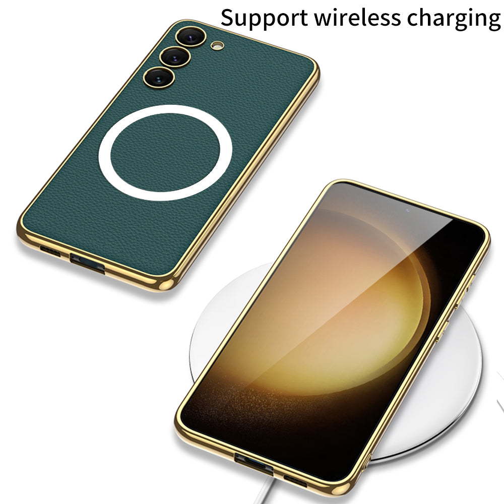 GKK pro Samsung Galaxy S23 Galvanické TPU rám PU kožené pouzdro na PC kompatibilní s MagSafe GKK pro Samsung Galaxy S23 Galvanické TPU rám PU kožené pouzdro na PC kompatibilní s MagSafe